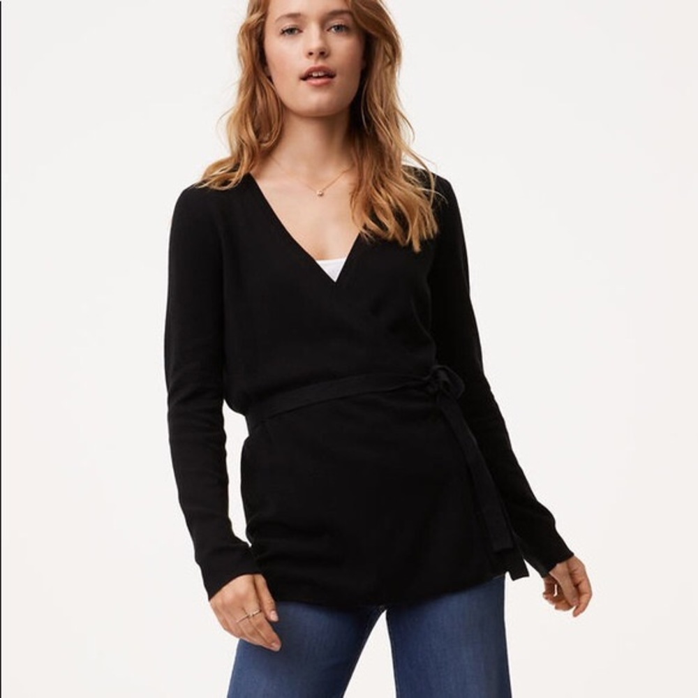 Loft Black Tie Wrap Sweater Size S